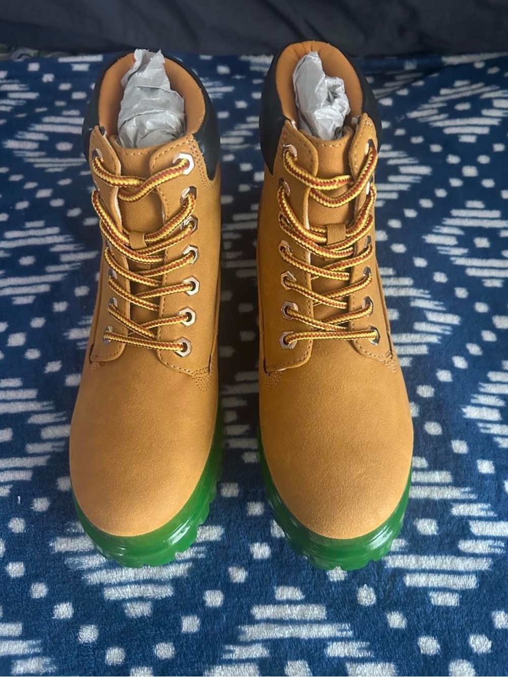 Comfortable Tan Boots with Green Sole